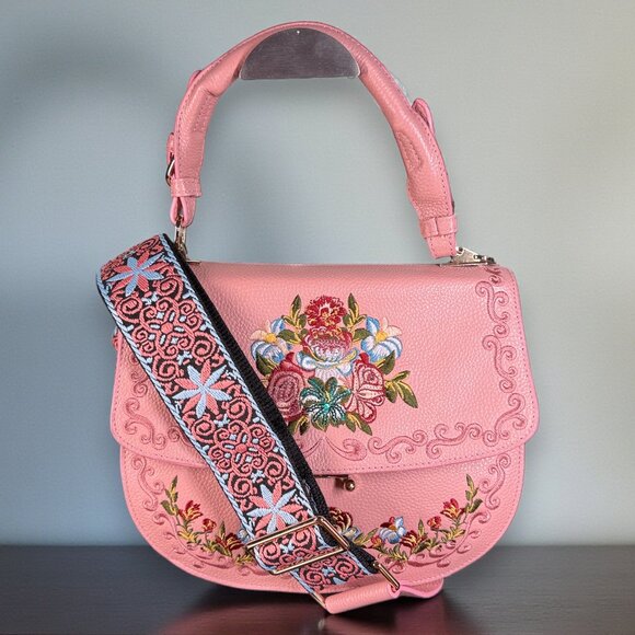 Sharif Handbags - Sharif Legacy Leather Embroidered Shoulder Crossbody Saddle Bag - Sample Bag